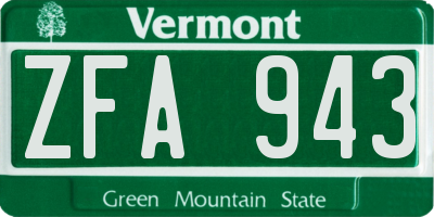 VT license plate ZFA943