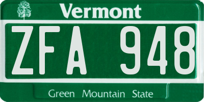 VT license plate ZFA948