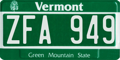 VT license plate ZFA949