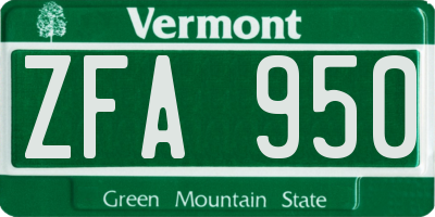 VT license plate ZFA950