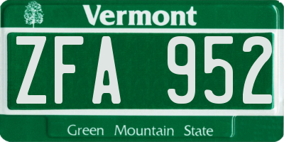 VT license plate ZFA952