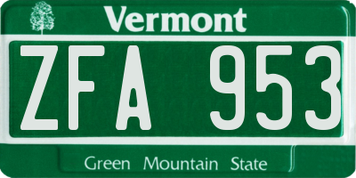 VT license plate ZFA953