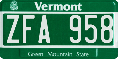VT license plate ZFA958