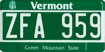 VT license plate ZFA959