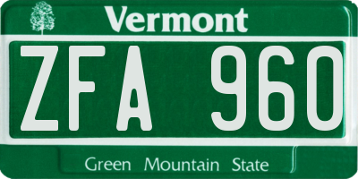 VT license plate ZFA960