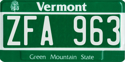 VT license plate ZFA963