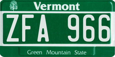 VT license plate ZFA966