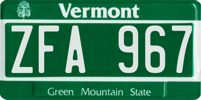 VT license plate ZFA967