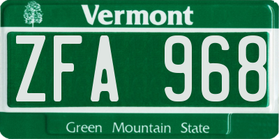 VT license plate ZFA968