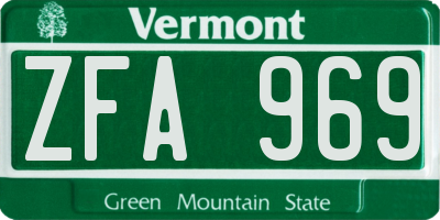 VT license plate ZFA969