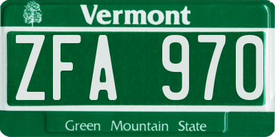 VT license plate ZFA970