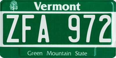 VT license plate ZFA972