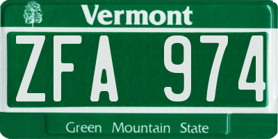 VT license plate ZFA974