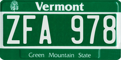 VT license plate ZFA978