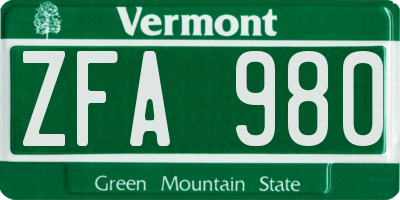 VT license plate ZFA980