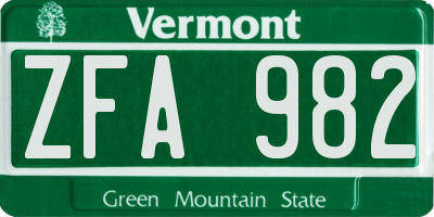 VT license plate ZFA982