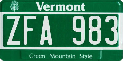 VT license plate ZFA983
