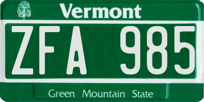 VT license plate ZFA985
