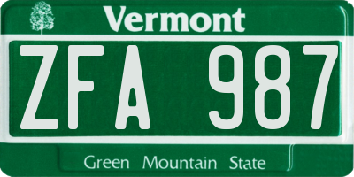 VT license plate ZFA987