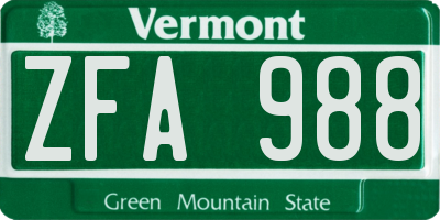 VT license plate ZFA988