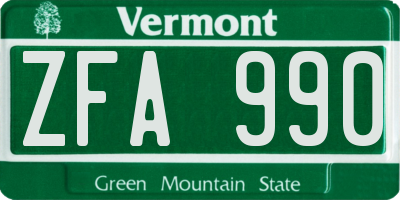 VT license plate ZFA990
