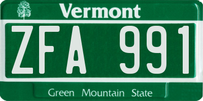 VT license plate ZFA991