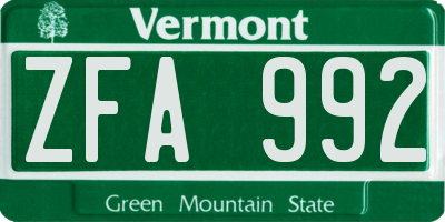 VT license plate ZFA992