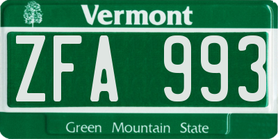 VT license plate ZFA993