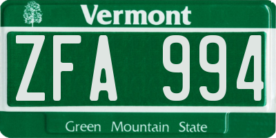 VT license plate ZFA994