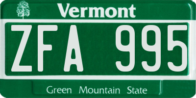 VT license plate ZFA995