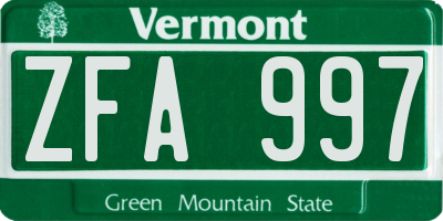 VT license plate ZFA997