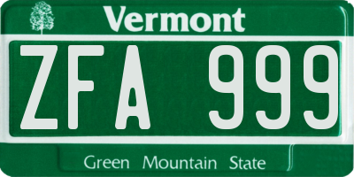 VT license plate ZFA999