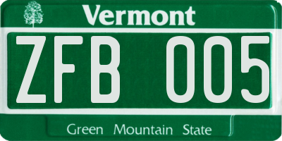 VT license plate ZFB005