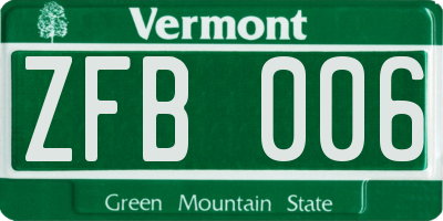 VT license plate ZFB006