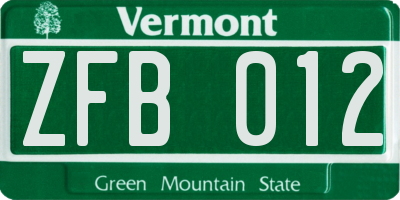 VT license plate ZFB012