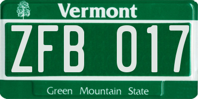 VT license plate ZFB017