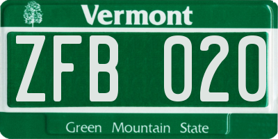 VT license plate ZFB020