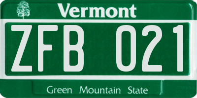VT license plate ZFB021