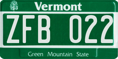 VT license plate ZFB022