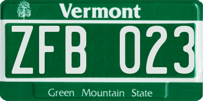 VT license plate ZFB023