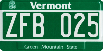 VT license plate ZFB025