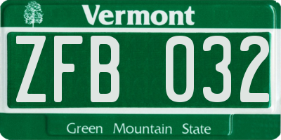 VT license plate ZFB032