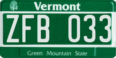 VT license plate ZFB033