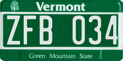 VT license plate ZFB034