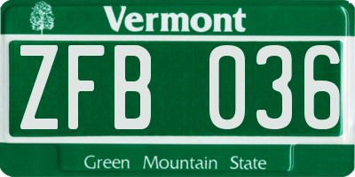 VT license plate ZFB036