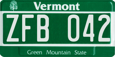 VT license plate ZFB042
