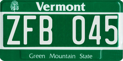 VT license plate ZFB045