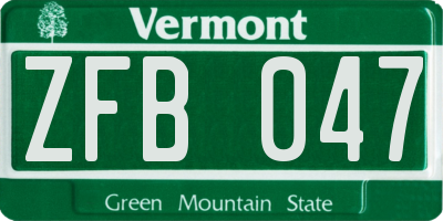 VT license plate ZFB047
