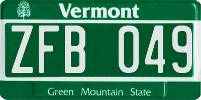 VT license plate ZFB049