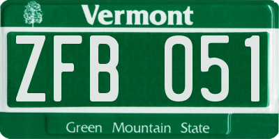 VT license plate ZFB051